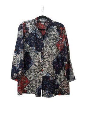 Citron Santa Monica Blue Red White Print Button Down Long Sleeve Size XL